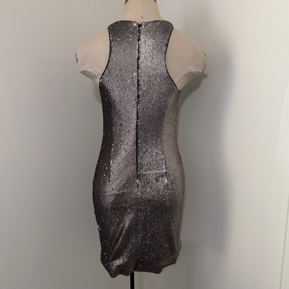 Halston Heritage Small Silver Sequin Mini Dress ~… - image 2